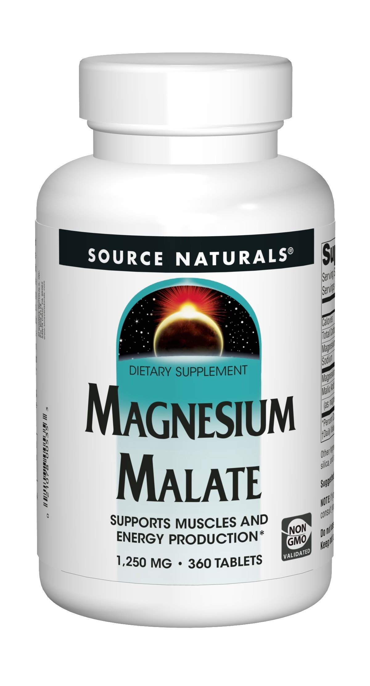 Source Naturals Magnesium Malate 1250mg - Essential Magnesium Malic Acid Supplement - 360 Tablets