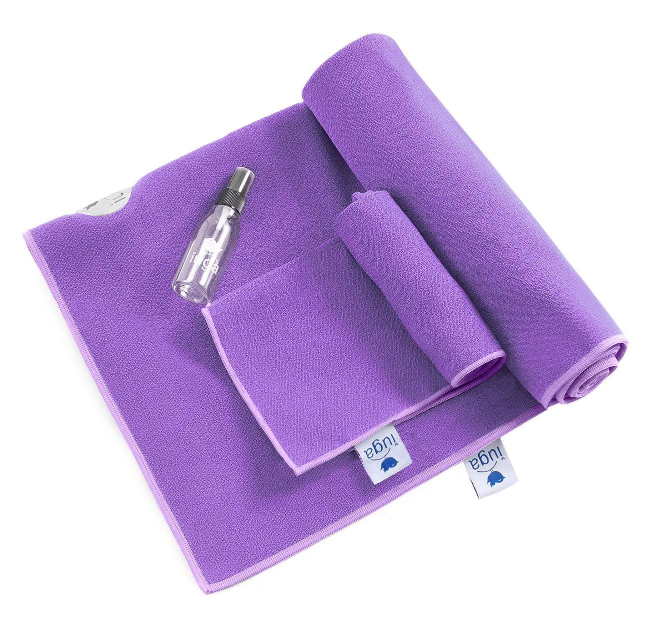 IUGA Yoga Towel Extra Thick Hot Yoga Towel + Hand Towel 2 in 1 Set, Corner Pockets Design to Prevent Bunching, 100% Microfiber -Non Slip, Super Absorbent and Quick Dry, (UK-Purple)