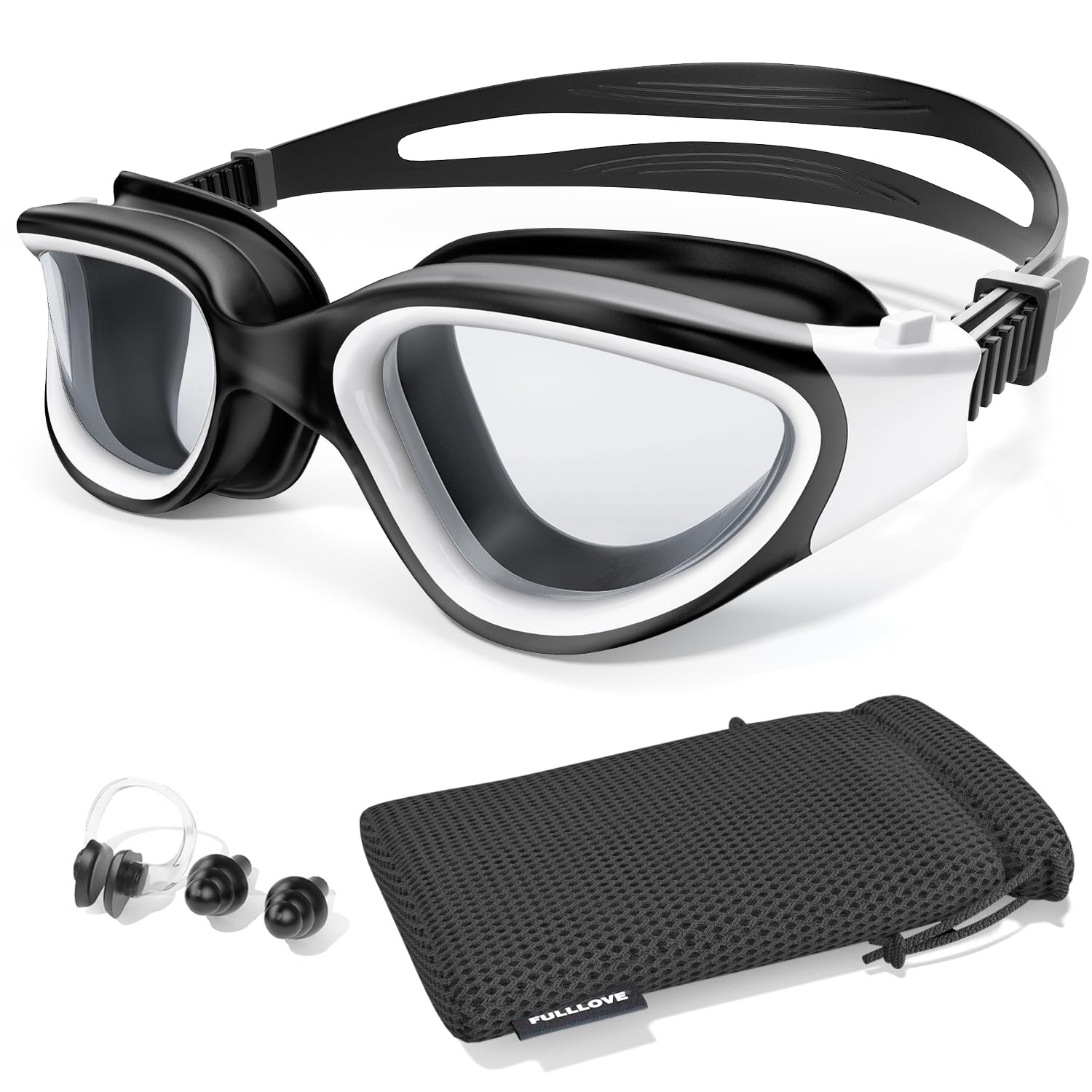 Fulllove Swimming Goggles, Tenfold Long-Lasting Anti Fog Swim Goggles Adult Men Women No Leakage With Nose Clip Earplugs