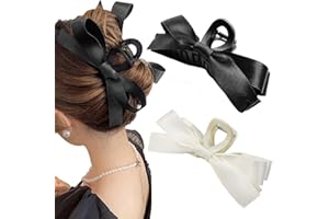 Sizobi 2Pcs Bow Claw Clips, Bow Hair Clips for Women, Satin Big Hair Bows Black White, Large Claw Clips with Bow for Thick Thin Curly Hair, Aesthetic Coquette Hair Accessories for Women Girls Adult