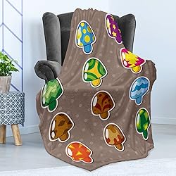 Ambesonne Brown Throw Blanket, Colorful Toadstools