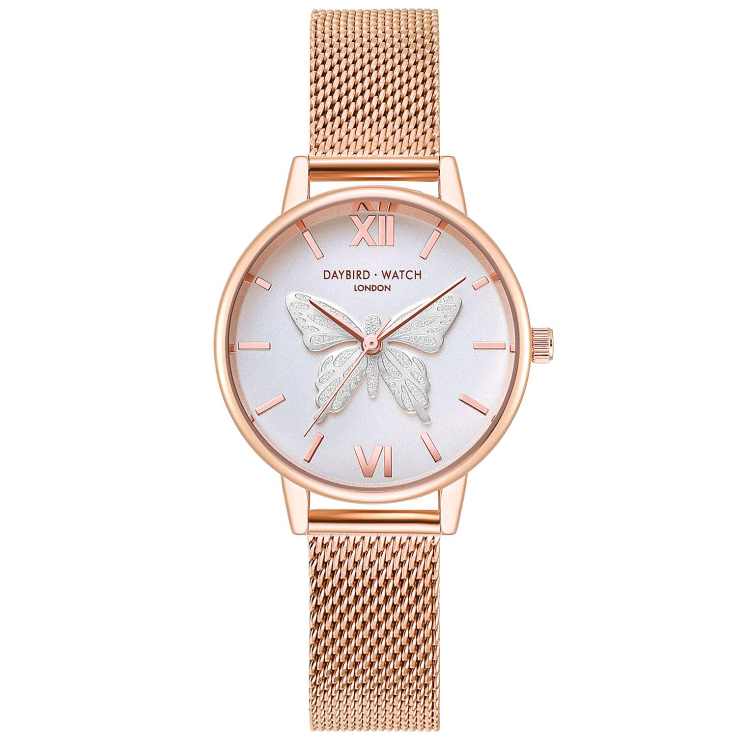 RORIOS Fashion Women Watch Butterfly Dial Stainless Steel Mesh Strap Analogue Quartz Wristwatch Ladies Watch