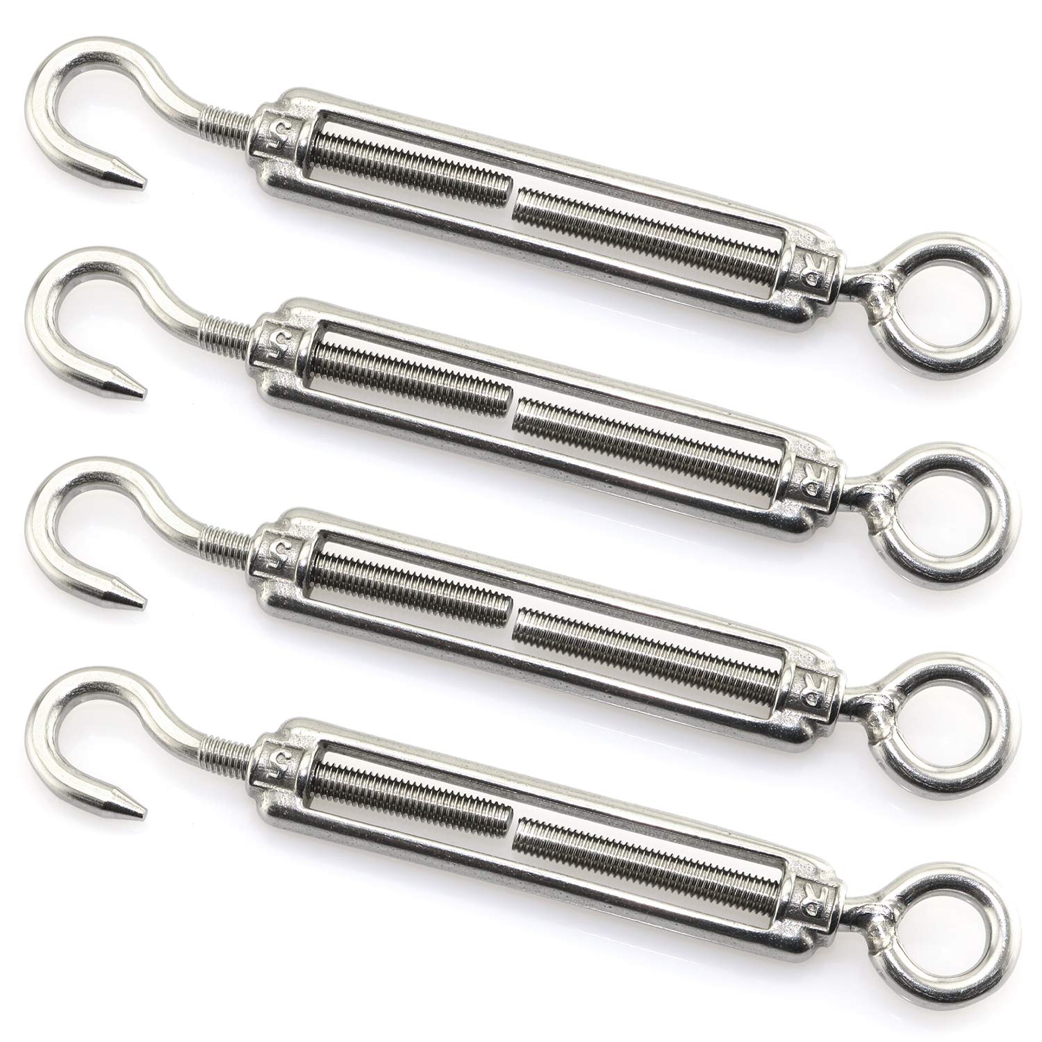Heyous 4pcs Silver Stainless Steel 304 Turnbuckles M5 Adjust Chain