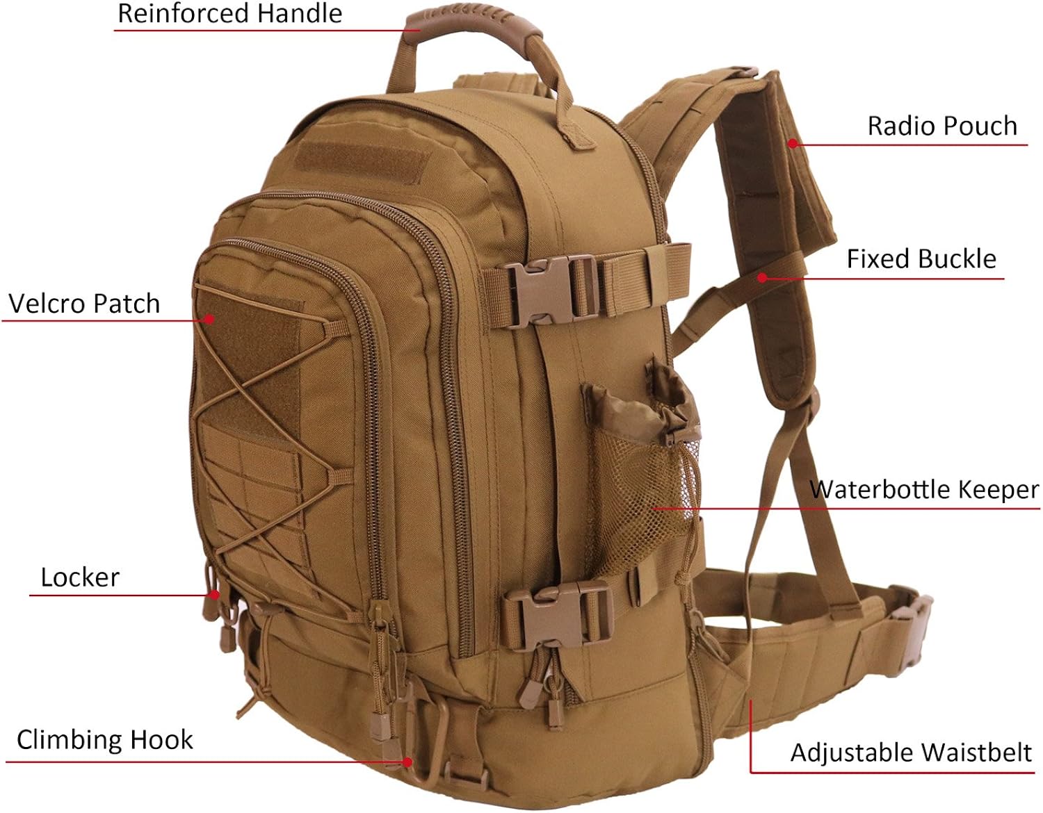 Outdoor 3 Day Expandable 40-64L Backpack Military Tactical Hiking Bug Out Bag : Clothing