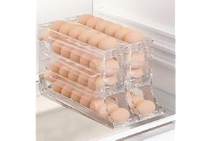 UZOU 2 Pack 4 Tiers Egg Holder for Fridge, Automatic Scrolling Egg Rack Holder, Space-Saving Egg Dispenser Auto Rolling, Large Capacity Eggs Organizer Storage 30 Eggs for Fridge, Transparent
