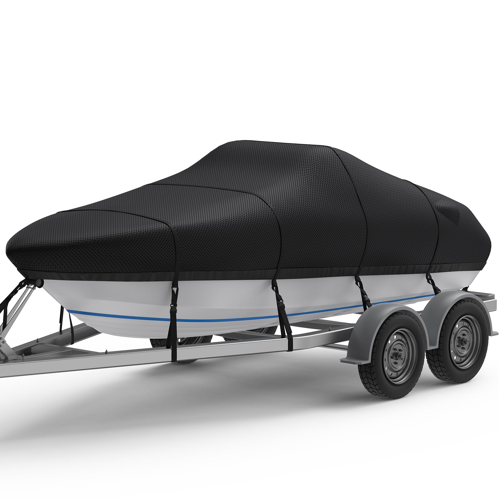 Photo 1 of RVMasking Boat Cover, Ultra-Thick 1600D Polyester Canvas with Double PU Waterproof Coating, Fits 20-22ft Tri-Hull, V-Hull, Runabout, Fish & Ski Boat, Bass Boat, Black