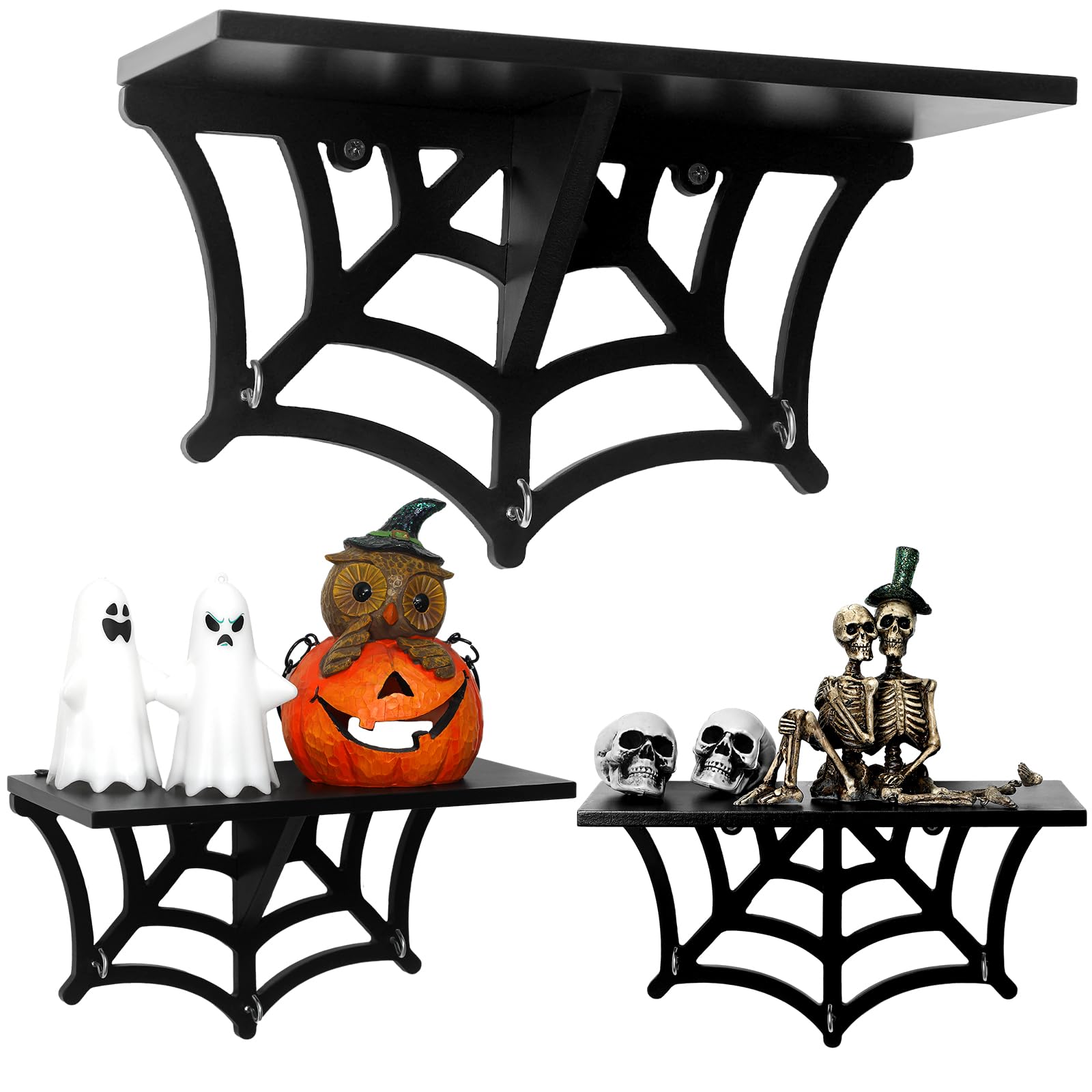 Photo 1 of 2 Pcs Halloween Spider Web Shelf Goth Room Decor Wood Spooky Gothic Wall Floating Shelves with Hooks Black Hanging Gothic Decor for Halloween Bedroom Home Kitchen Party Oddities Curiosities Display