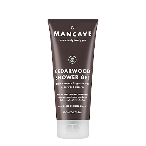 ManCave Cedarwood Shower Gel for Men, Fresh Woody Aroma with Eucalyptus and Pine Needle, Sulphate and Paraben Free, Natural, Vegan, Cruelty Free, 200 ml