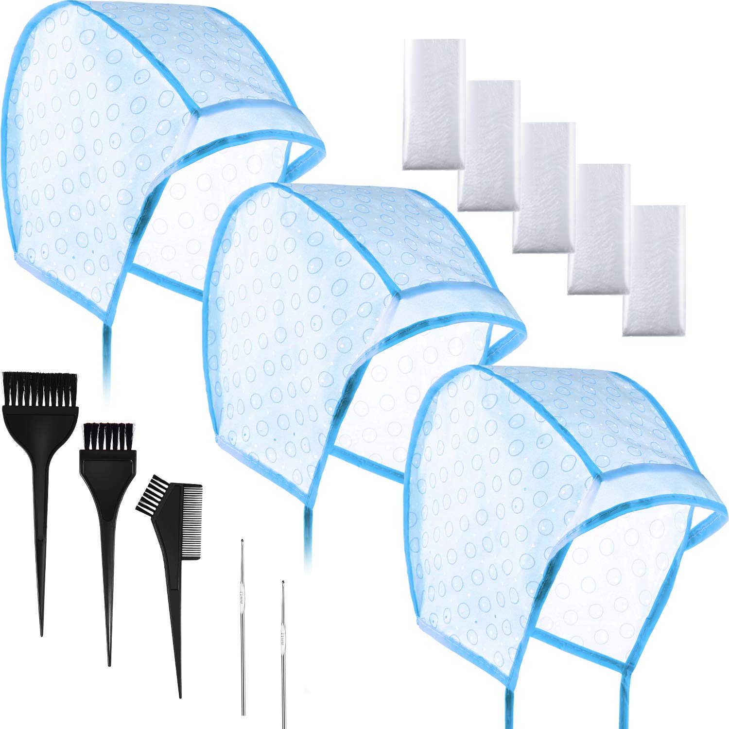 Hair Coloring Kit, Include 12 Pieces Disposable Hair Highlight Cap Tipping Cap Hair Coloring Highlight Dye Cap with 2 Metal Hooks, 3 Dye Brush and 20 Pairs Dye Gloves for Salon Home (Blue) : Beauty