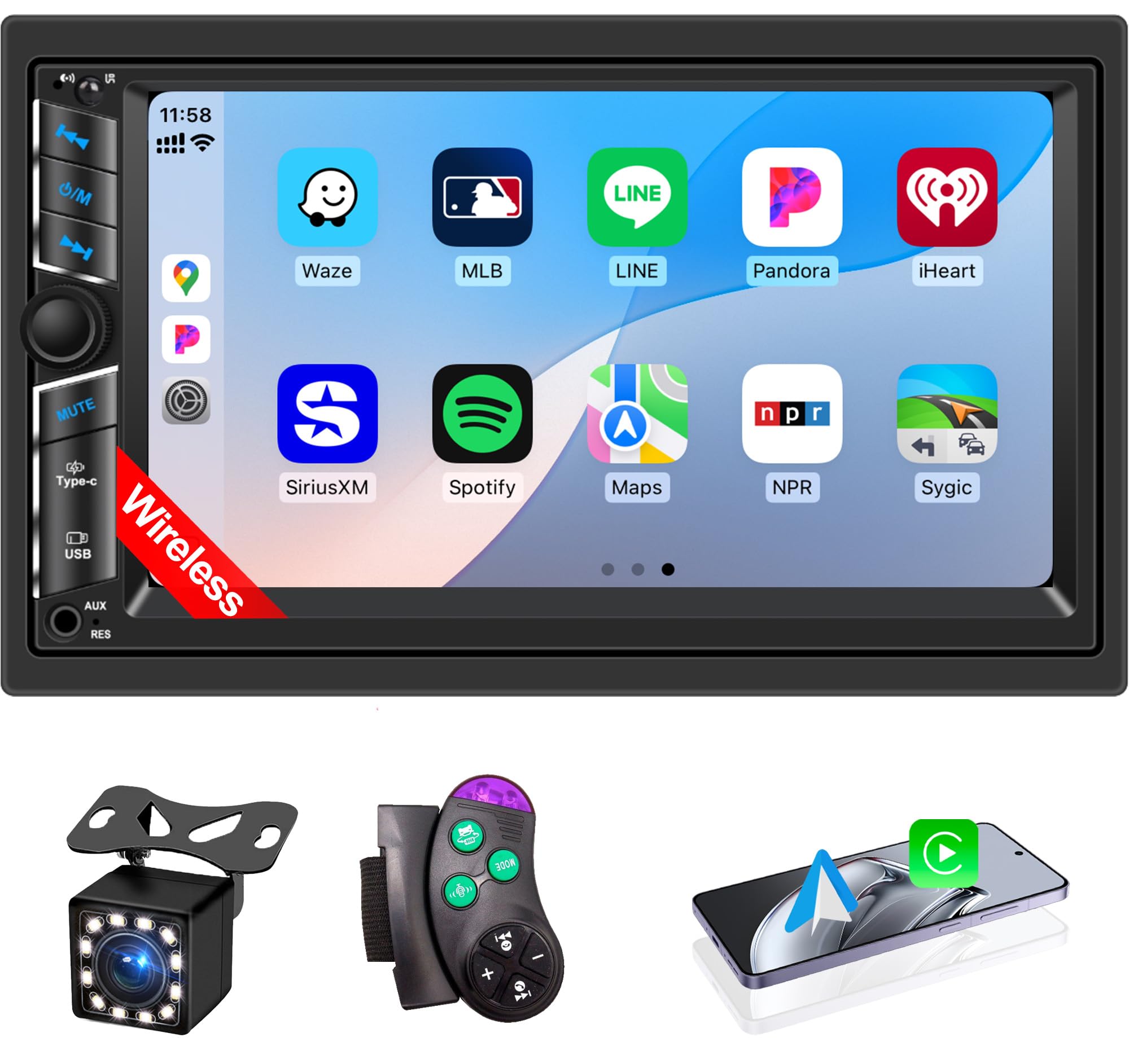 Photo 1 of *USED*
7'' Double Din Car Stereo with Wireless Apple CarPlay & Android Auto, FM Car Audio Receivers, IPS Touch Screen Radio, Bluetooth 5.2, HD Backup Camera, GPS Navigation, TF/USB/AUX
