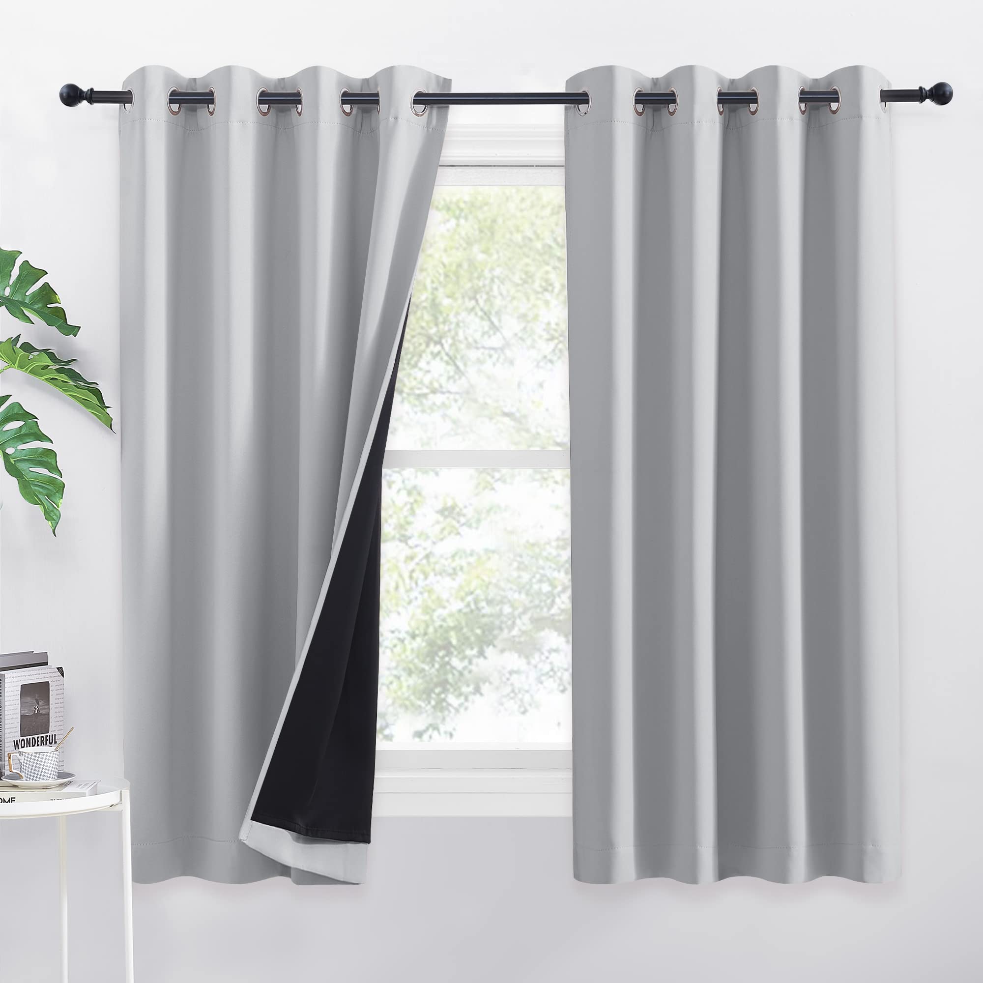PONY DANCE Blackout Curtains for Bedroom, 100% Blackout Thermal Curtains with Black Liner and Noise Reduction Home Decor, Window Panels with 2 Panels