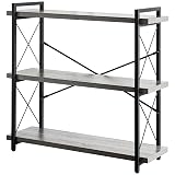 HCHQHS Bookshelf, 3-Tier Industrial Bookcase, Rustic Open Book Shelf, Freestanding Horizontal Bookshelves with Metal Frame