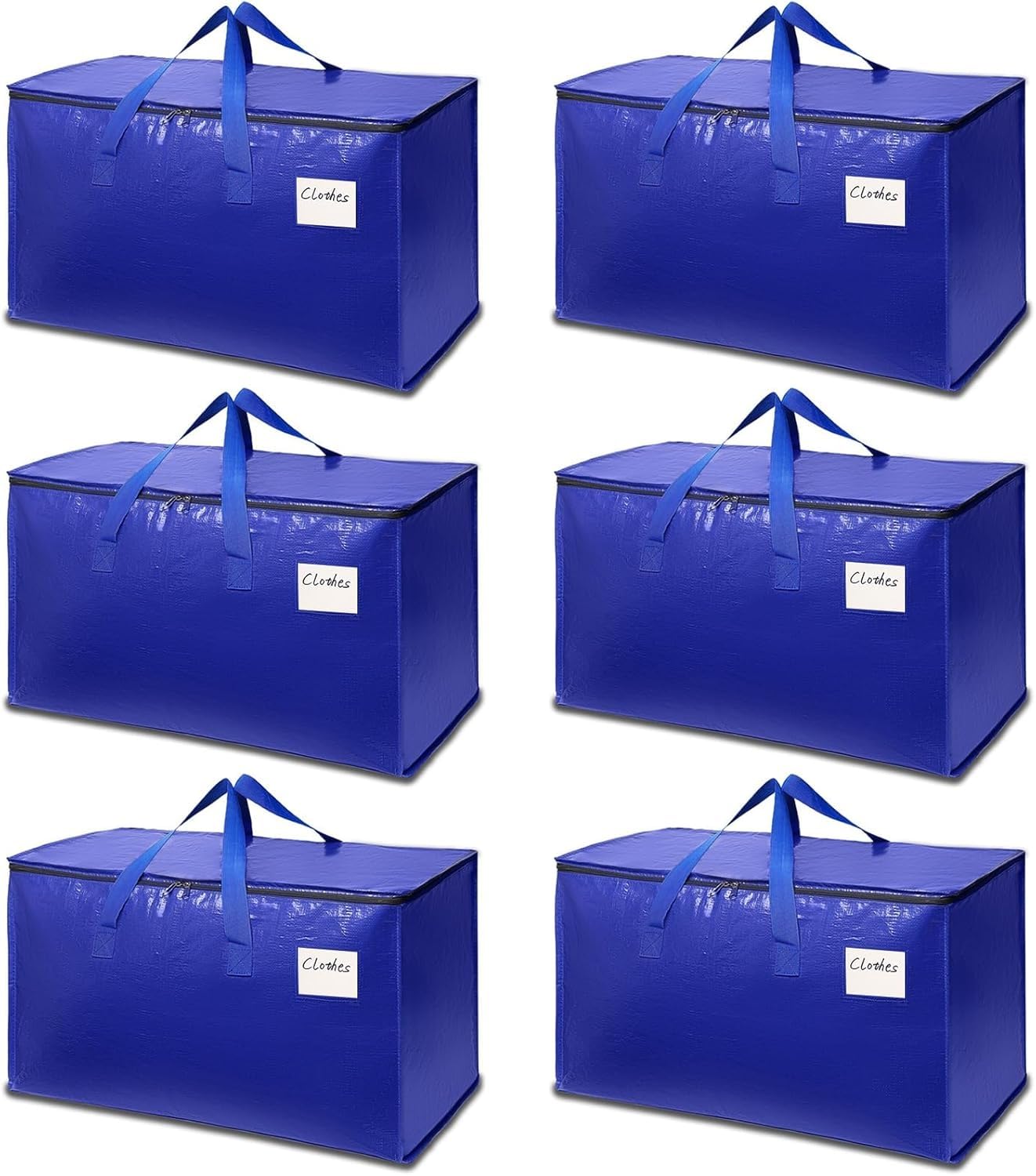 Photo 1 of 6-Pack Extra-Large Heavy-Duty Moving bags with Reinforced Handles, Durable Zippers & Waterproof Material — Perfect for Space-Saving, Storage, Shipping and Travel (Blue)