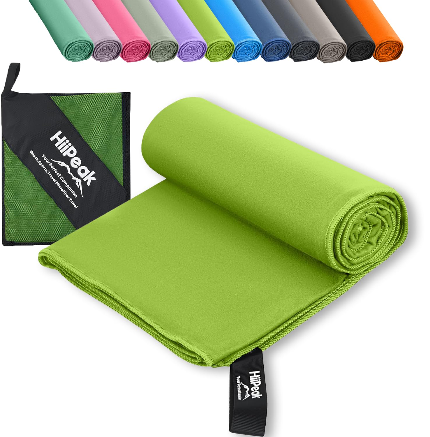HiiPeak Microfibre Towel Compact Camping Gym towel - Quick Dry Lightweight Absorbent Sports Swimming traveling Hiking Drying Towel for Men,Women (Green-1pack, 40cm x 80cm) — image 1