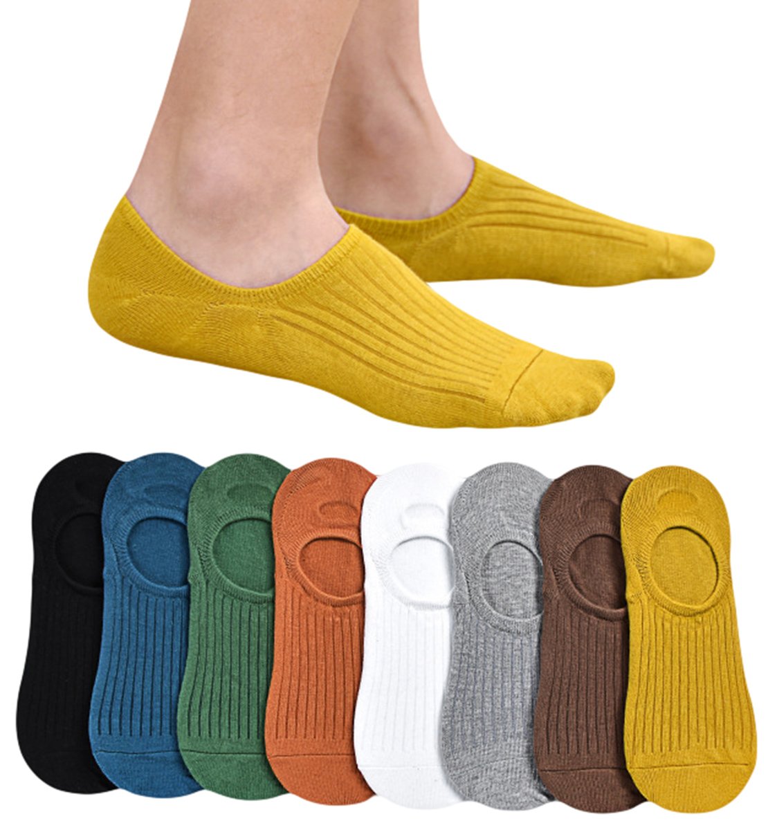 Spikerking Mens Cotton Low Cut No Show Casual Non-Slide Socks OS Multicolor Thin Socks 8 Pack (US shoe Size 6-11, 8 Pack-8 Color 1)