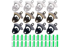 Swpeet 12Pcs 3 Colors Wall Mount Bottle Opener Kit with Screws, Vintage Rustic Bar Bottle Opener Wall Mount Rustic Beer Cap O