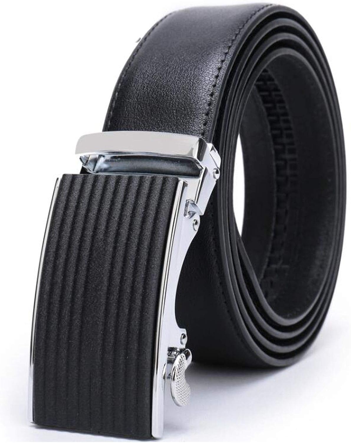 Men's Holeless Leather Automatic Buckle Belts for Men Ratchet Click Belt Inch Big and Tall