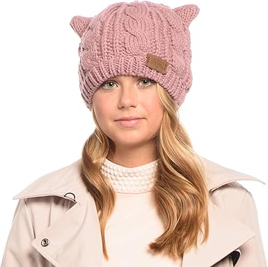 Women S Double Pom Pom Beanie Warm Winter Knit Hat Cute Animal Look A Pink At Amazon Women S Clothing Store