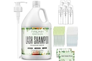 TWILASH BY DLY Lash Shampoo Bulk, Eyelash Cleanser for Extensions 1 Gallon / 3.8L - Includes 50 Aftercare Kits, 5 Foam Pump Bottles, Dispenser Pump - Eyelid Foaming Cleanser for Professional Salon and Home Use