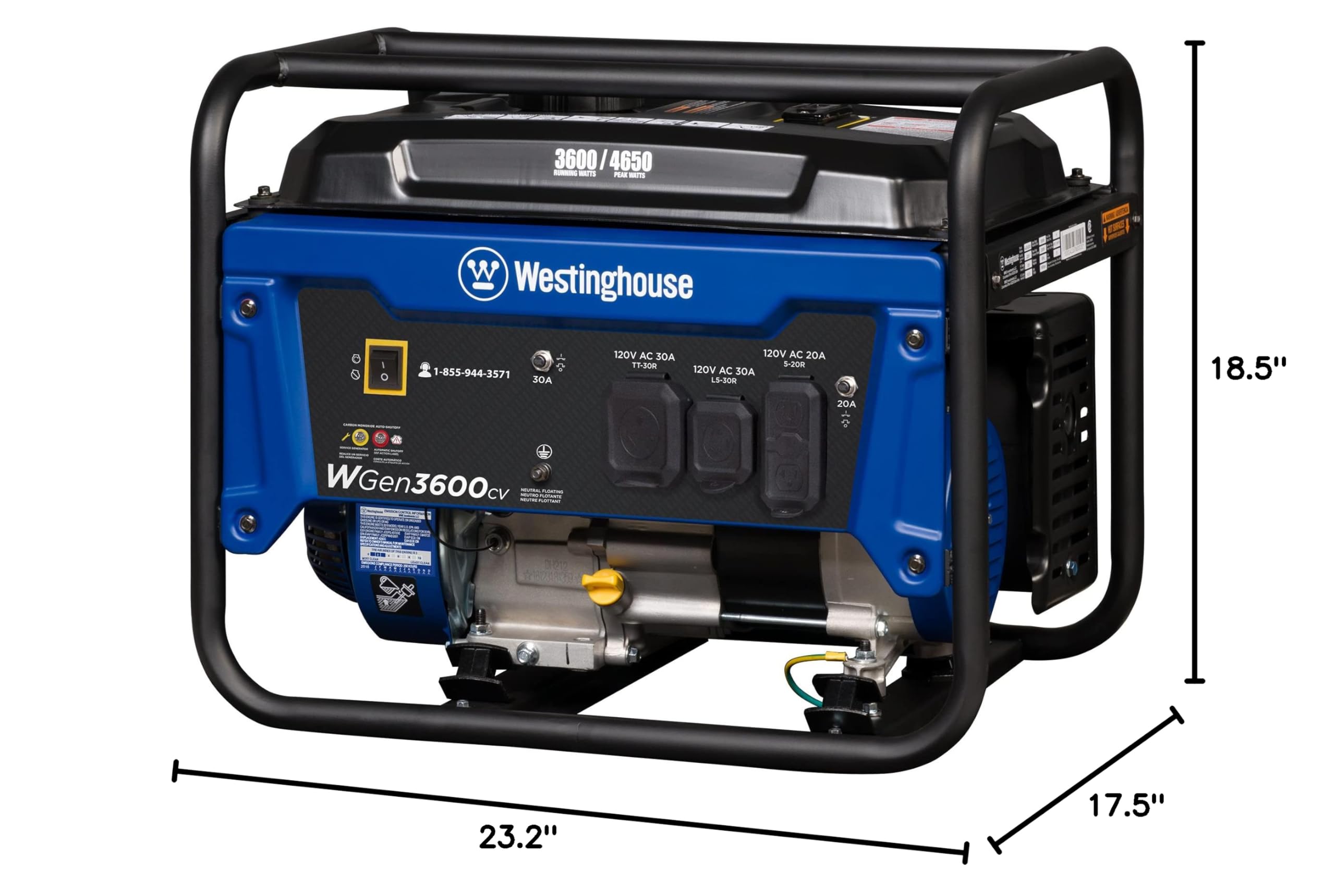 Westinghouse 4650 Peak Watt Portable Generator, RV Ready 30A Outlet, Gas Powered, CO Sensor
