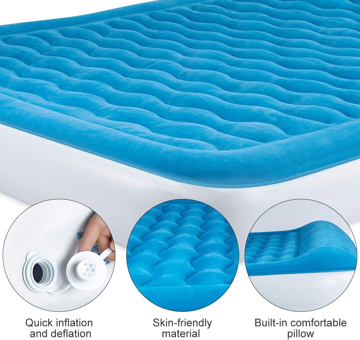 Lunvon Queen Air Mattress for Home and Camping Outdoor Self Inflatable Pad Blow Up Bed with Built-in Pillow Anti-Leakage Raised Airbed Quick Rechargeable Pump for Guest Height 10" 2-Year After Service: Kitchen & Dining