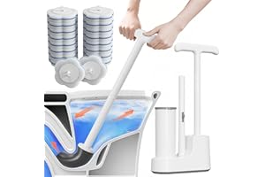 Cinola Disposable Toilet Brush and Plunger Set, Dual Handdle Toilet Plunger, All-in-1 Bathroom Cleaning Kit with 18PCS Refills, Toilet Cleaning Stick and Ventilated Holder, Bathroom Essentials