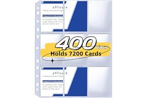 AFFISURE 400 Pack 9 Pocket Trading Card Binder Pages, Holds 7200 Cards, Thickened Binder Sleeves, 3 Ring 9 Pocket Sheets for Sports Cards, Coupons Cards
