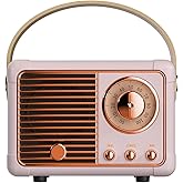 QUEQIMU Retro Bluetooth Speaker, Wireless Mini Portable Speakers Vintage Radio Support USB/TF Card/AUX, Cute Bluetooth Speaker for Kitchen Desk Bedroom Office, Birthday Gifts for Women Teenage, Pink