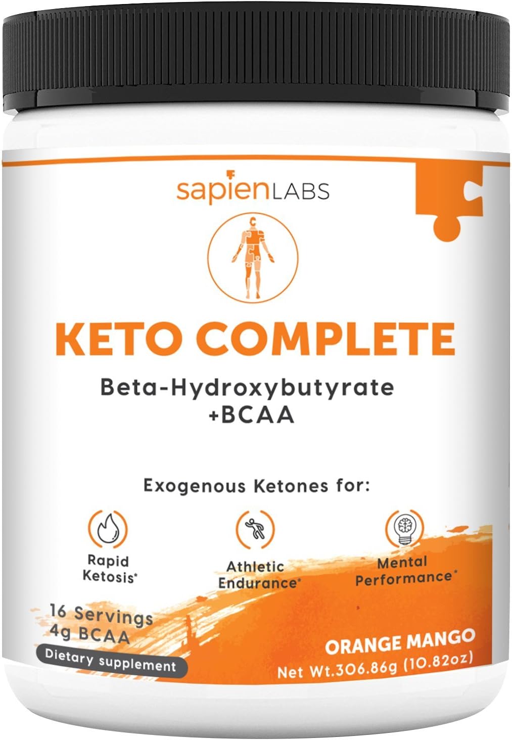 Keto Supplement - Exogenous Ketones (BHB) + 4g BCAA - Ideal for Ketosis Diet, Energy, Performance & Focus - Orange Mango Flavor Drink Powder - Sapien Labs