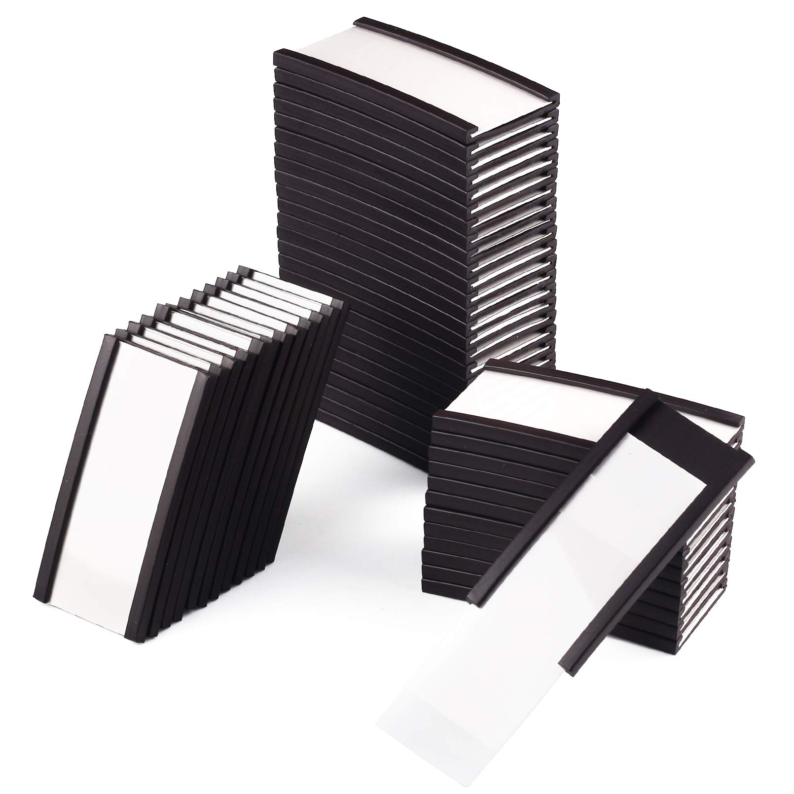 LLPT Magnetic Label Holder | 25MM x 50MM | Pack of 50 with Paper Inserts and Plastic Protectors | Mess Free Reusable for Shelf White Board Toolbox Metal Wall Cabinet Drawer (MH2150)