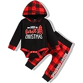 bilison My 72st Christmas Infant Baby Boy Outfits Set Newborn Boy Hoodies Sweatshirt Red Plaid Romper+Pant clothing Set
