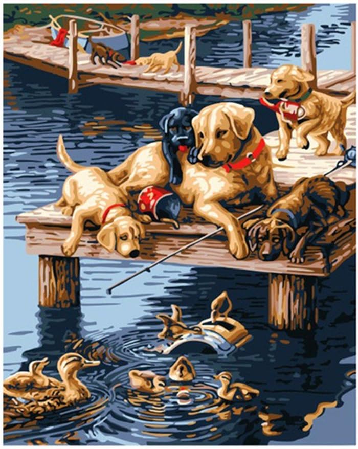 YANYANGXIN Diy Oil Paint by Number Kit,Digital Painting Suite,for Kids, Students, Adults Beginner with Brushes and Acrylic Pigment,Wall Art Artwork-puppy,band With Frame