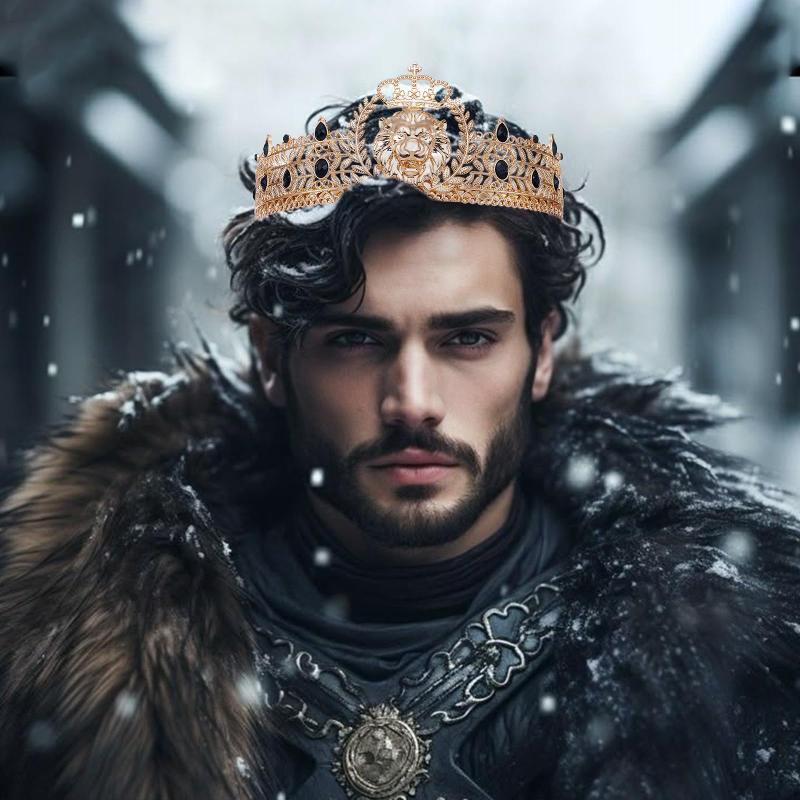 JITINX King Crown and Birthday Sash, King Crown for Men,Gold Men's Tiara Prince Diadem,Royal Medieval Cosplay Birthday Prom Halloween Hair Accessories