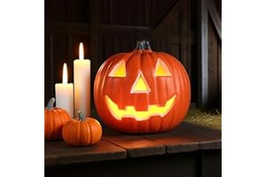 LUCKYERA Halloween Light Up Pumpkin Jack O Lantern Pumpkins Decor Vintage Plastic Pumpkin Statue Halloween Table Decor Vintage Jackolentern Pumpkins Lights for Porch, Fireplace Mantle Home Party Decor