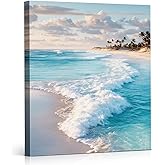 Ocean Wall Art Coastal Wave Seascape Beach Canvas Print Framed | Beach Canvas Wall Art Blue Ocean Painting Picture Aesthetic Decor for Home Beach Room Bedroom 8x10 Inch