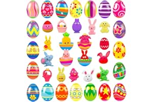 HOLYDECK 24 Pack Prefilled Easter Eggs with Squishy Toys Inside Bright Colorful Easter Eggs with Fidget Toys Great for Kids Toddlers Easter Basket Stuffers Eggs Fillers Gifts (Easter Squishy)