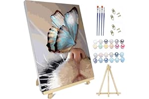 hyzsj Paint by Numbers Kit for Adults with Frame,Butterfly Paint by Numbers for Adults, Paint by Number with Easel, DIY Cat Paint by Number Kits for Home Wall Decor（11.8x15.7inch