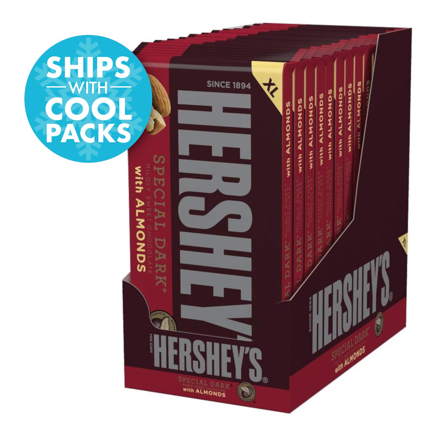 HERSHEY'S Special Dark Chocolate Candy Bars w Almonds Extra Large Pack