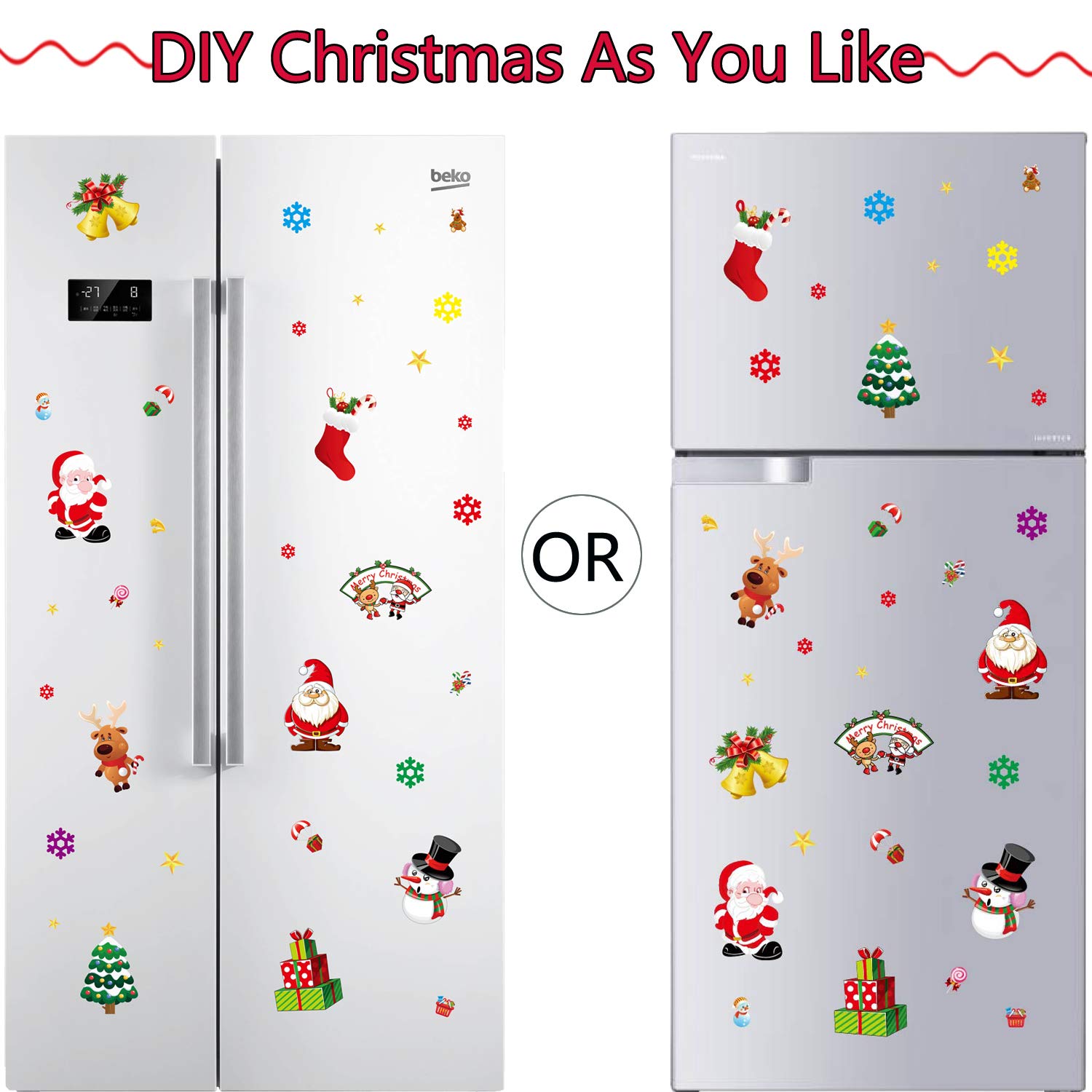 36 Pcs Christmas Window Clings Decal Ornaments Removable Reusable,10 Pack Window Refrigerator Stickers for Home Cafe Showcase Christmas Decorations with Snowman, Santa Claus,Snowflake, Bell, Tree,Sock