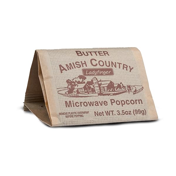 AMISH COUNTRY POPCORN | OLD FASHIONED MICROWAVE POPCORN | 10 BAGS LADYFINGER BUTTER | NON-GMO, GLUTEN FREE, MICROWAVEABLE AND KOSHER (10 BAGS)
