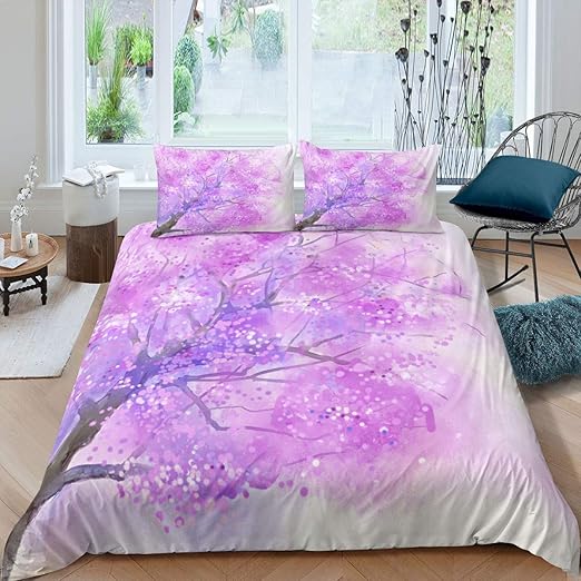 Juego de ropa de cama para niños, diseño de flores y árboles, funda de
