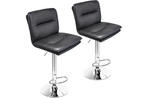 LUONAVEI Modern Bar Stools Set of 2 Counter Height Bar Stool with Back, Faux Leather Upholstered Barstools Modern Adjustable Swivel Bar Chairs (Silver- Legs, Set of 2)