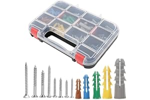 HEHALI 370pcs Plastic Drywall Wall Anchors Kit with Screws, Includes 5 Different Assorted Size Anchors and Screws