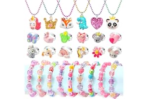 BeAndge Play Jewelry for Little Girls, Kids Necklaces Rings Bracelets Set for Toddler Girl, Princess Dress Up Accessories Costume Jewelry 3 4 4-6 6-8 Year Old Return Gifts Toddler Girl Toys
