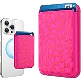 MOWIME Compatible with MagSafe Wallet, Cute Checkered Pattern for Women Girls, Stronger Magnetic Card Holder Phone Wallet for iPhone 17/16/15/14/13/12 Series, Fit 2 Cards, Hot Pink