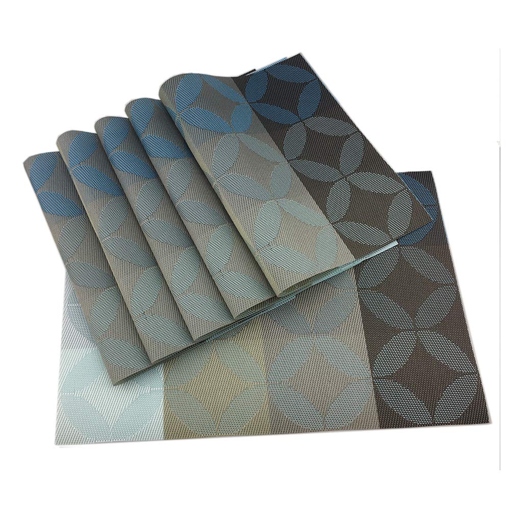 Blue Placemats for Kitchen Table,Set of 6 Woven Vinyl Washable