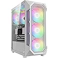GAMDIAS White ATX Mid Tower Gaming Computer PC Case w/Tempered Glass, Built-in 4X 120mm ARGB Fans, Support Up to 6X 120mm Fans, 360mm AIO/Radiator, 340mm GPU/VGA, 160mm CPU Air Cooler