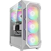 GAMDIAS White ATX Mid Tower Gaming Computer PC Case w/Tempered Glass, Built-in 4X 120mm ARGB Fans, Support Up to 6X 120mm Fan
