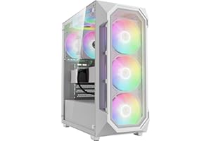 GAMDIAS White ATX Mid Tower Gaming Computer PC Case w/Tempered Glass, Built-in 4X 120mm ARGB Fans, Support Up to 6X 120mm Fan