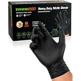 TREEGO 10 Mil Heavy Duty Black Nitrile Mechanic Gloves, 50 Count L | Diamond Grip, Latex &amp; Powder Free for Automotive Repair, Professional Workshops &amp; Daily Maintenance Tasks